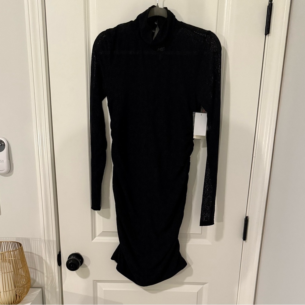 NWT Open Edit black sheer bodycon midi dress - M